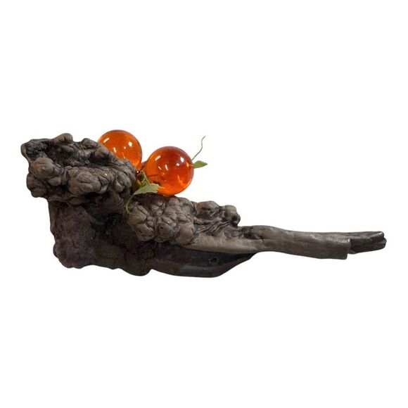 Vintage Amber Lucite MCM Grape Cluster On Driftwood Mid-Century Accent Piece - Picture 3 of 5